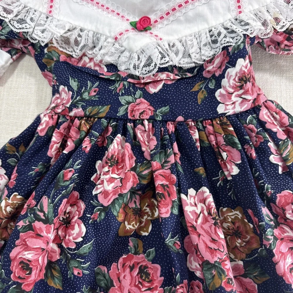 Vtg Pazazz Dress Girls 3 Prairie Floral Lace‎ Ruffle Cottagecore USA Made